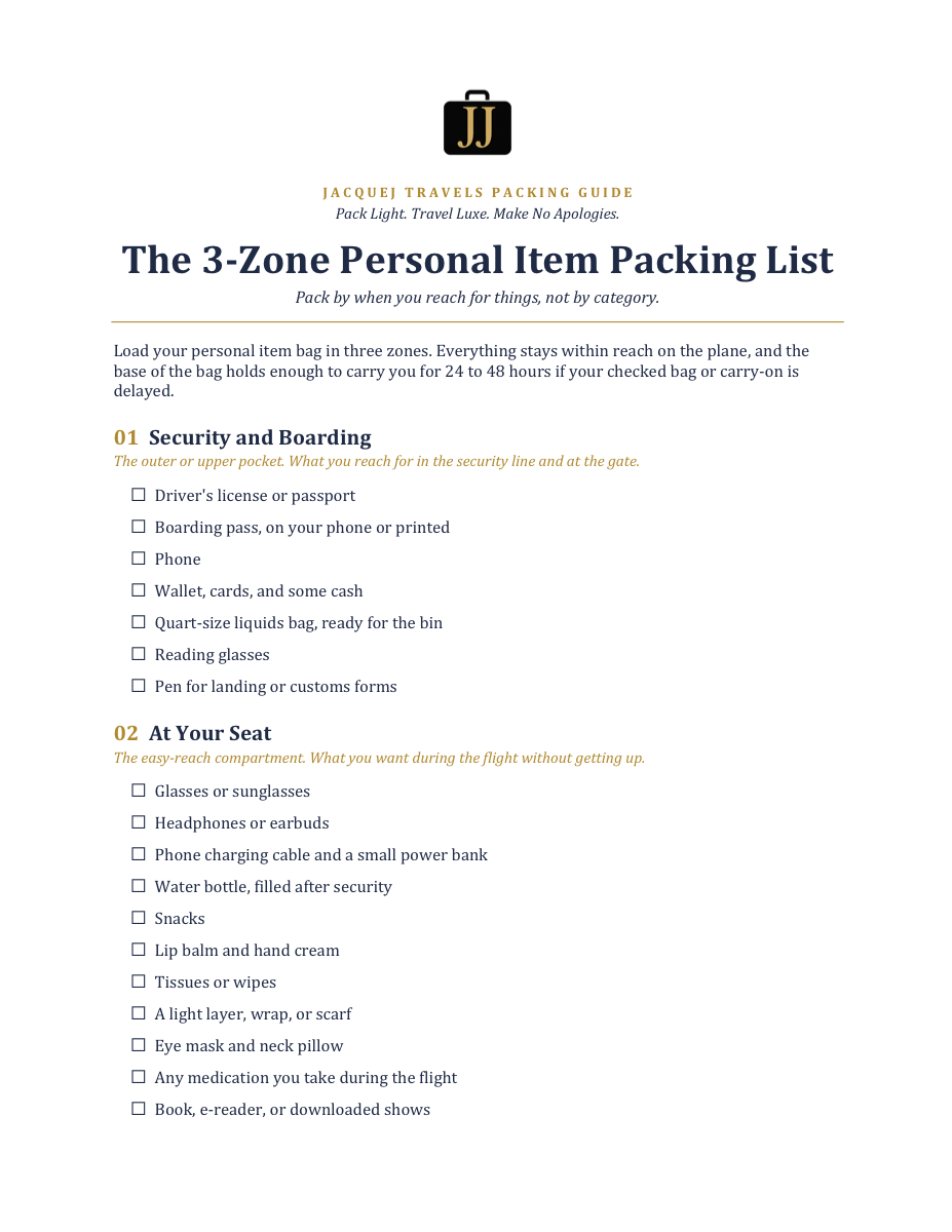 The 3-Zone Personal Item Packing List cover