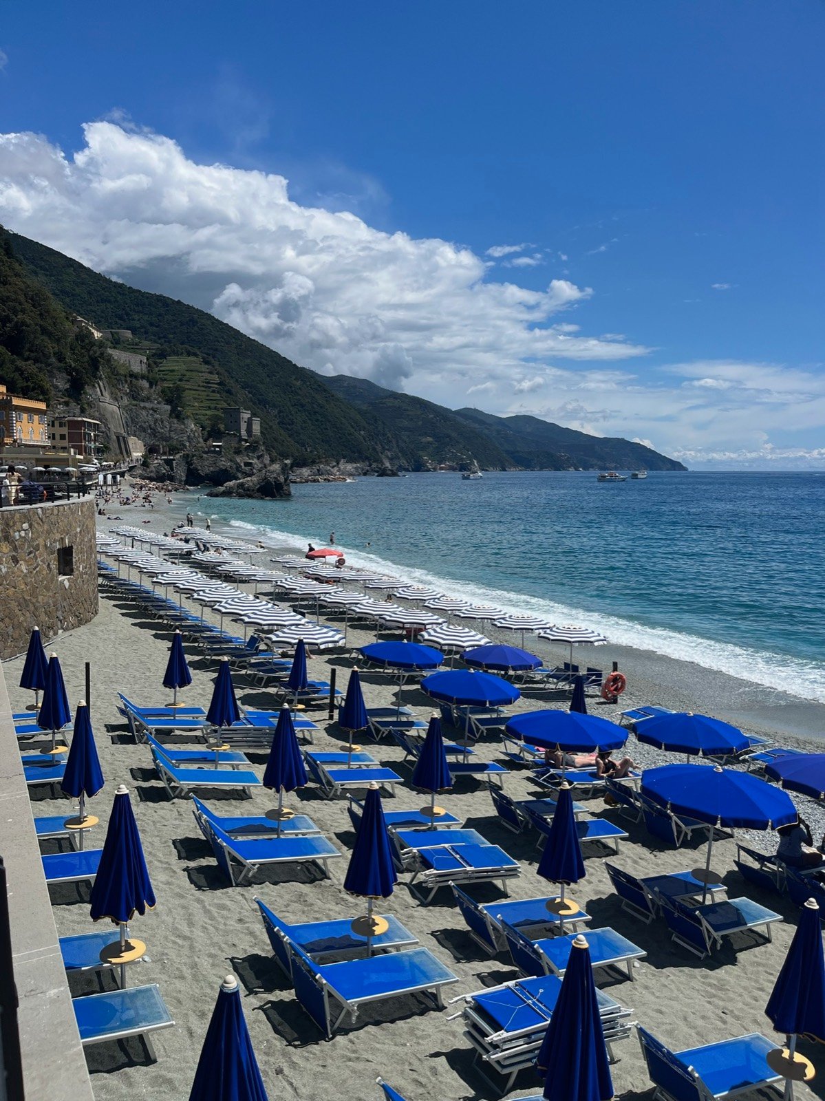Beach umbrellas along the Cinque Terre coastline